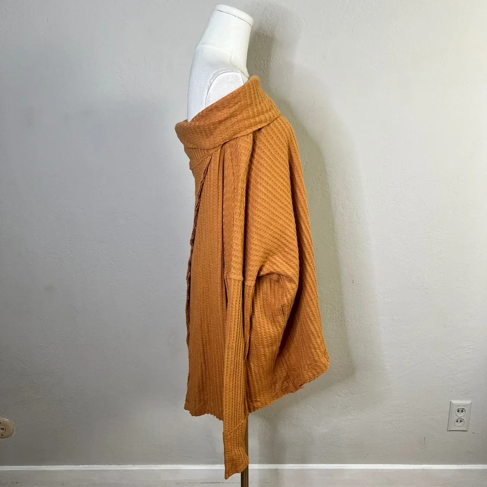Free People Top‎ Canyon Moon Juicy Size M Orange Off Shoulder Waffle Knit New